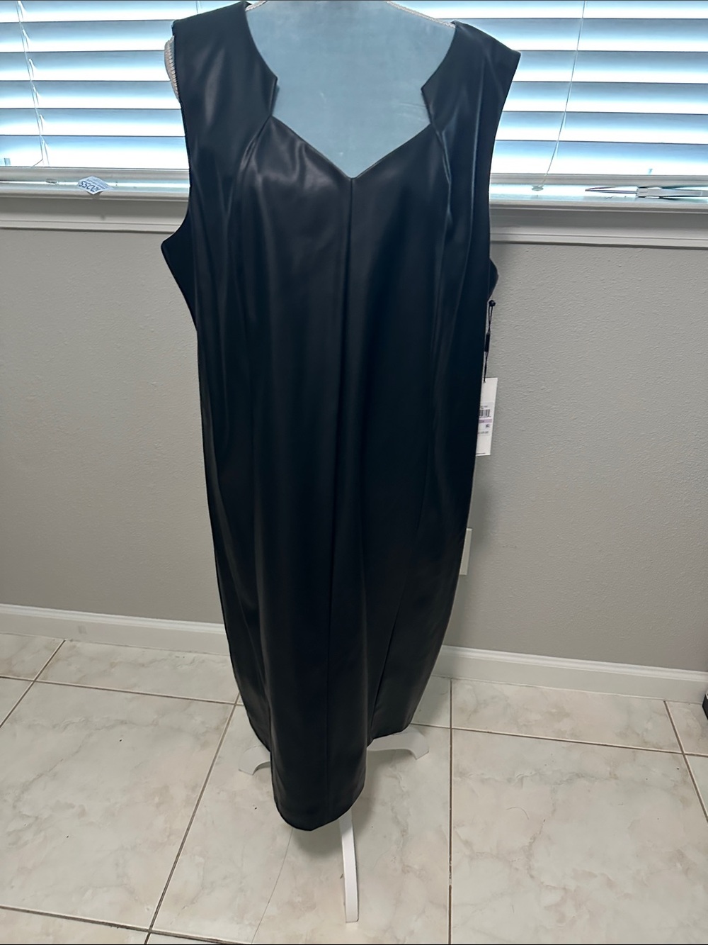 Calvin Klein Black Faux-Leather Sleeveless Midi Dress